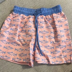 Stitchy Fish toddler Swim Trunks - Blue Fish Print